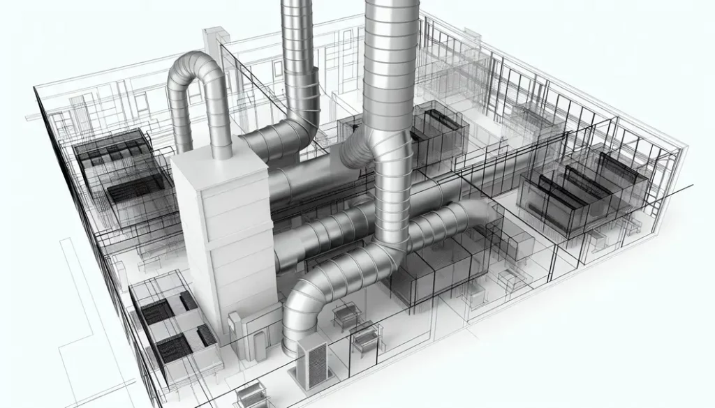 Toàn cảnh một tòa nhà cao tầng với hệ thống thông gió hiện đại tích hợp.