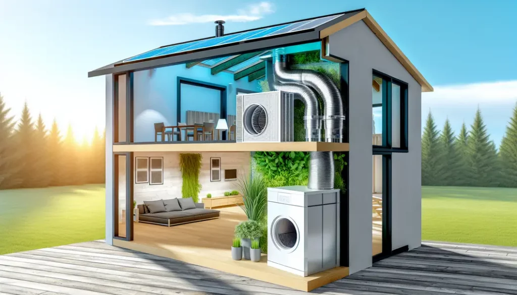 Hình ảnh ngôi nhà với hệ thống thông gió HRV/ERV tích hợp.
