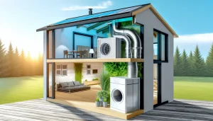 Hình ảnh ngôi nhà với hệ thống thông gió HRV/ERV tích hợp.